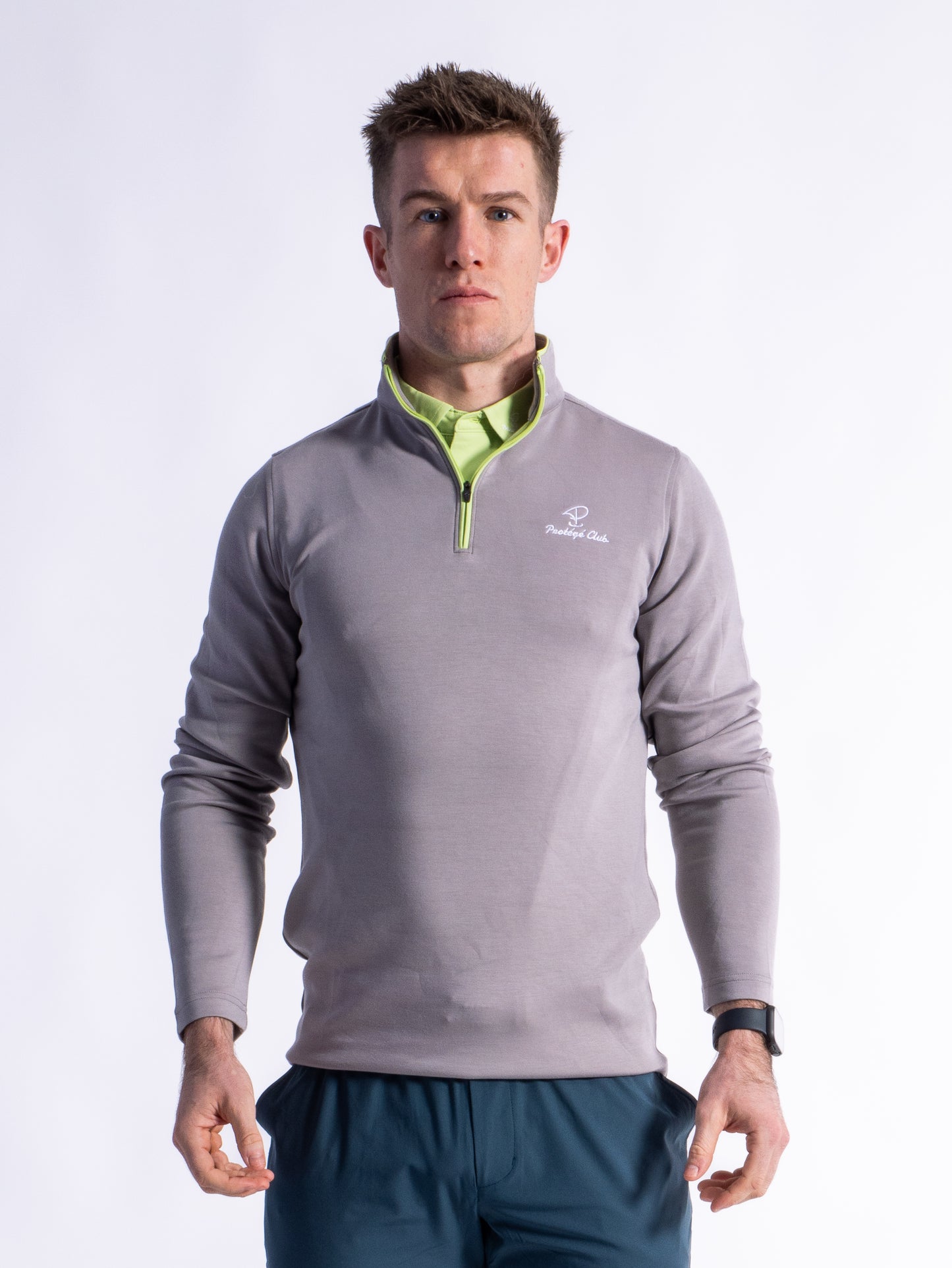 Merit Grey Pullover Green Trim